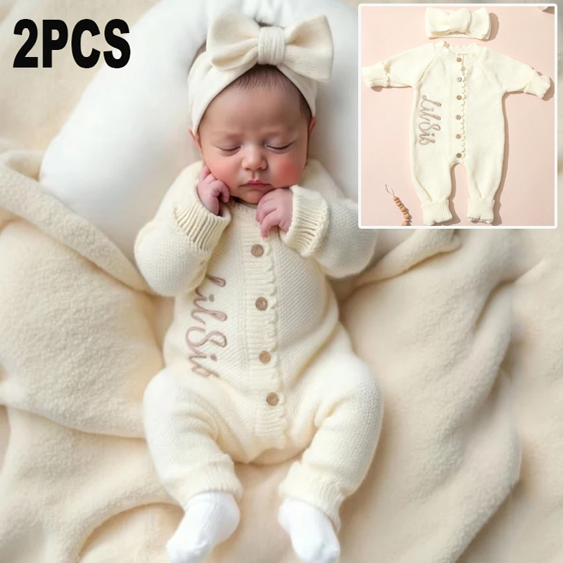 Baby Nursery Embroidery - 2PCS Infant Girl Cream Knit Comfortable