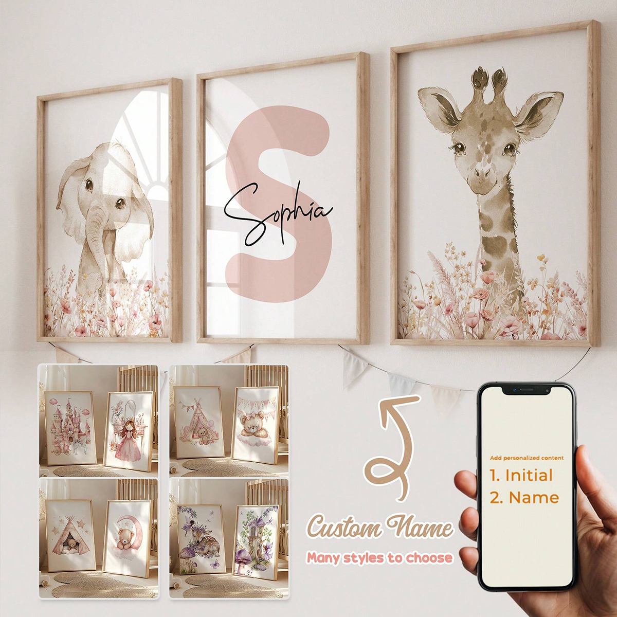 Baby Nursery Art - Custom Name Nursery Wall Art Set,