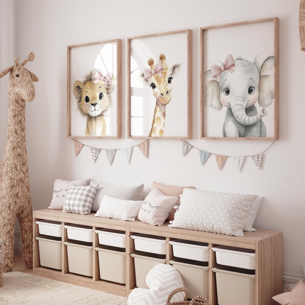 Baby Nursery Elephant - Baby Girl Nursery Wall Art Set