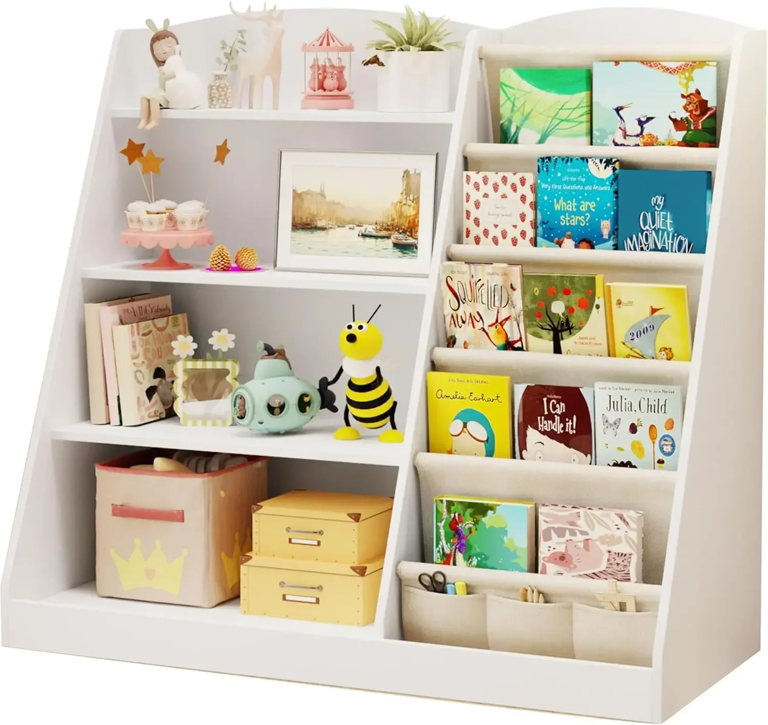 Baby Nursery Shelves - bookshelf Storage Organizer 4 Tier Wooden