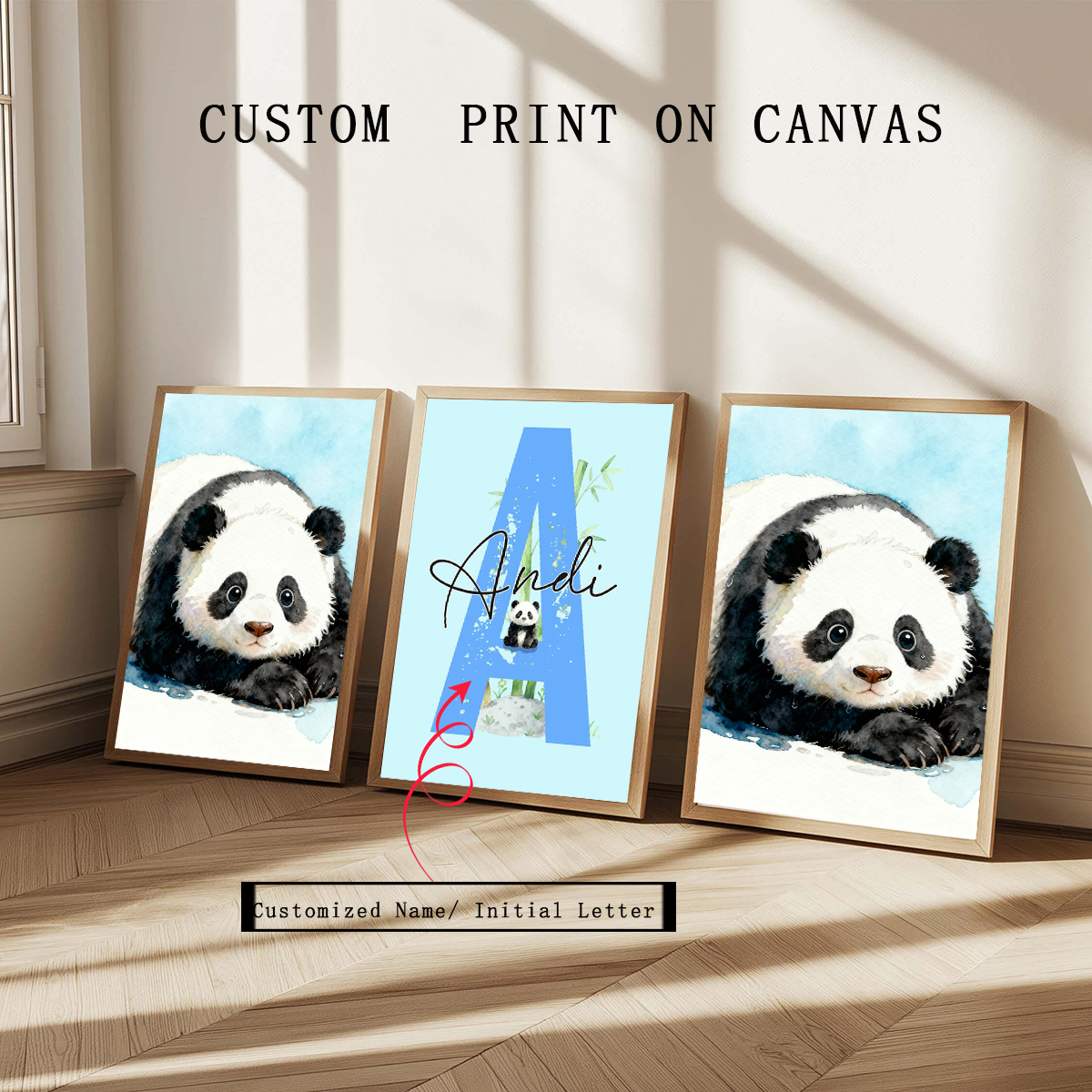 Baby Nursery Art - 3pcs Personalized Panda Nursery Prints: Girls