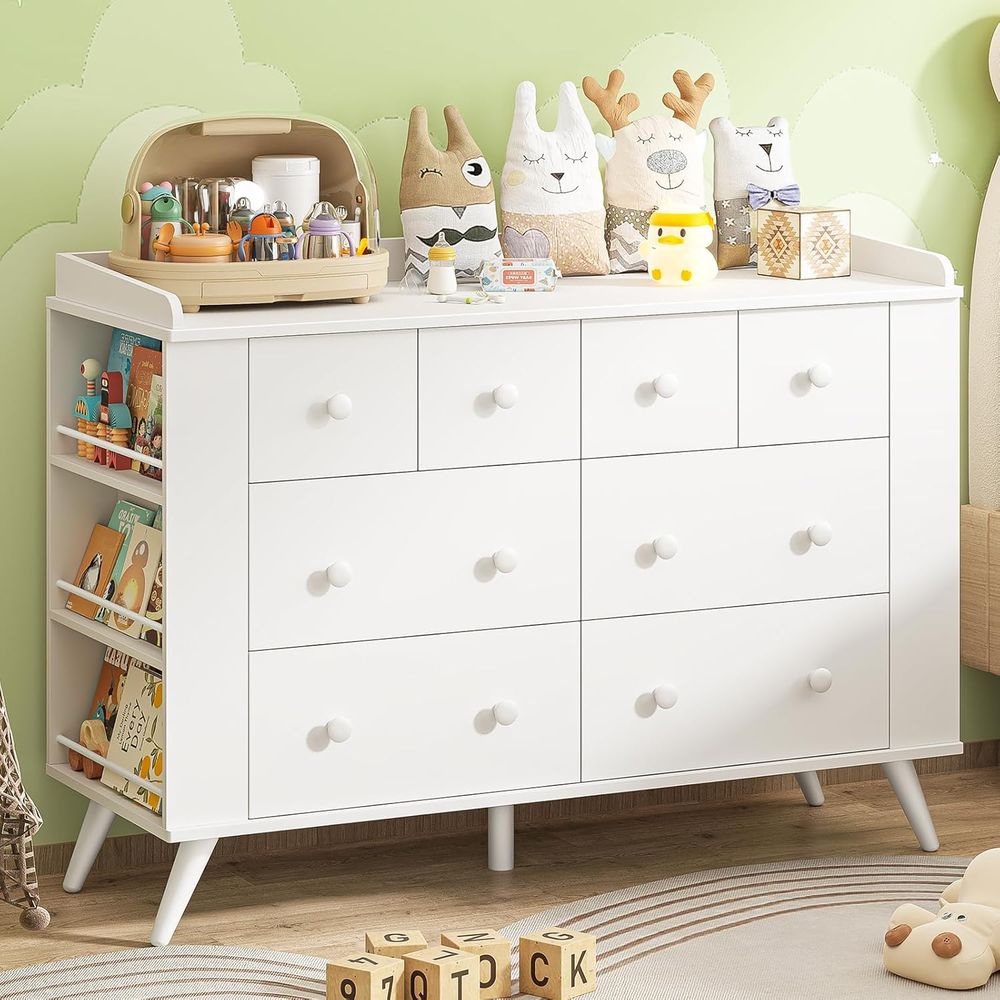 Baby Nursery Shelves - Children's 8-Drawer Dresser, Nursery with Changing