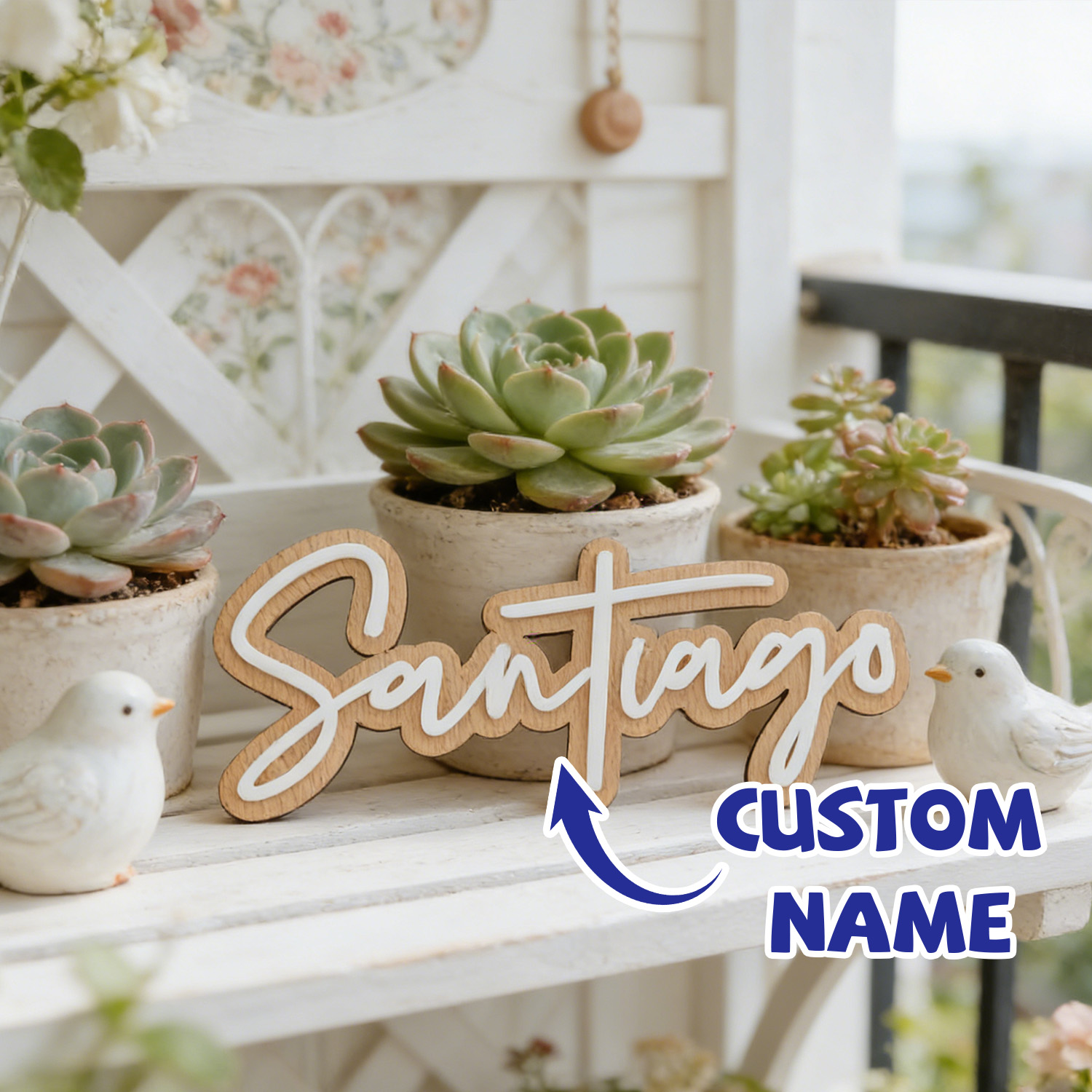 Baby Nursery Usa - 1Pc Custom Name Cute White Wooden