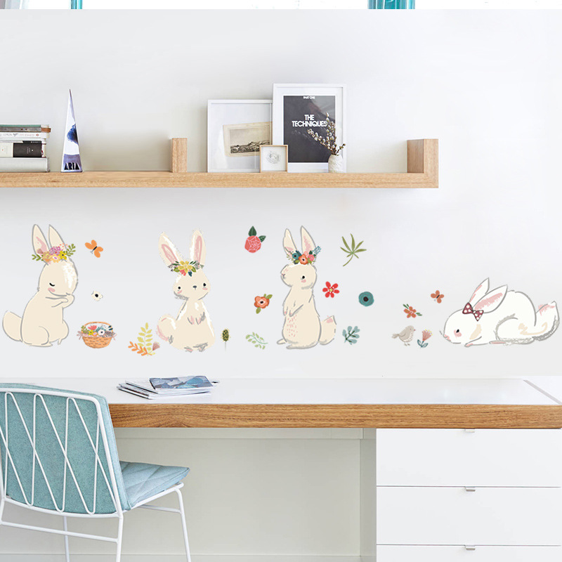 Baby Nursery Mural Wallpaper - Cartoon Bunny Wall Stickers Kids Room