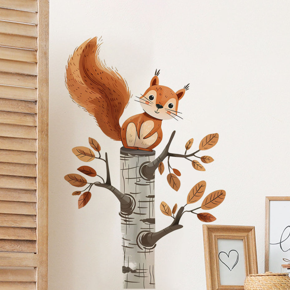 Baby Nursery Tree - Cartoon Squirrel in a Tree Animals