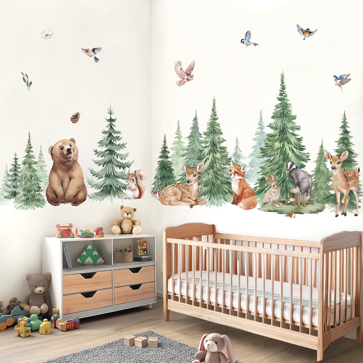 Baby Nursery Tree - Large Pine Tree Jungle Animals Wall