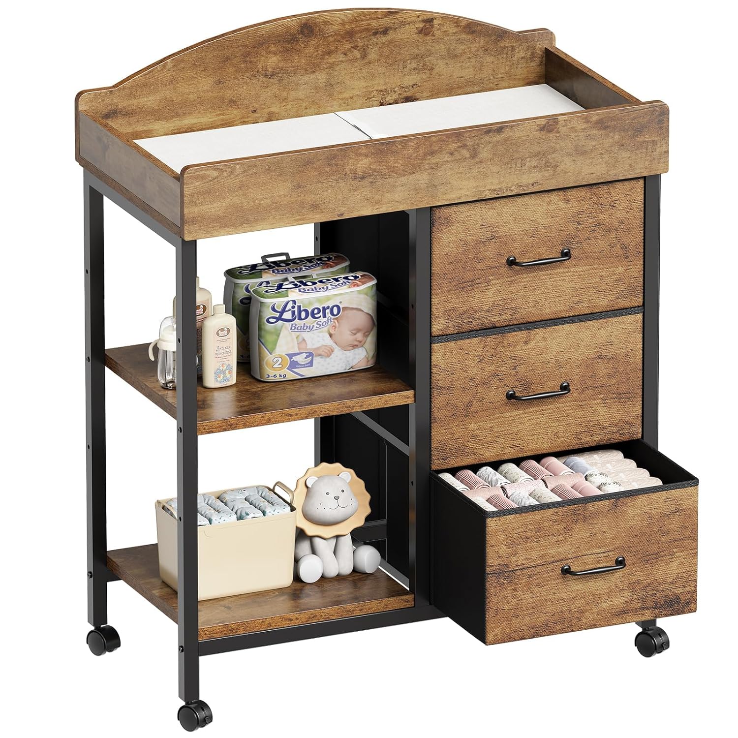 Baby Nursery Shelves - Rustic Brown Baby Changing Table Dresser