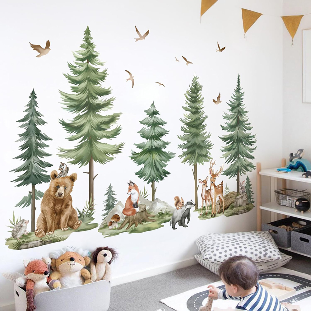 Baby Nursery Jungle Animals - Large Mountain PineTree Wall Stickers Bedroom