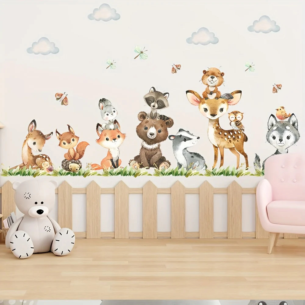 Baby Nursery Jungle Animals - Cartoon Jungle Safari Animal Wall Stickers