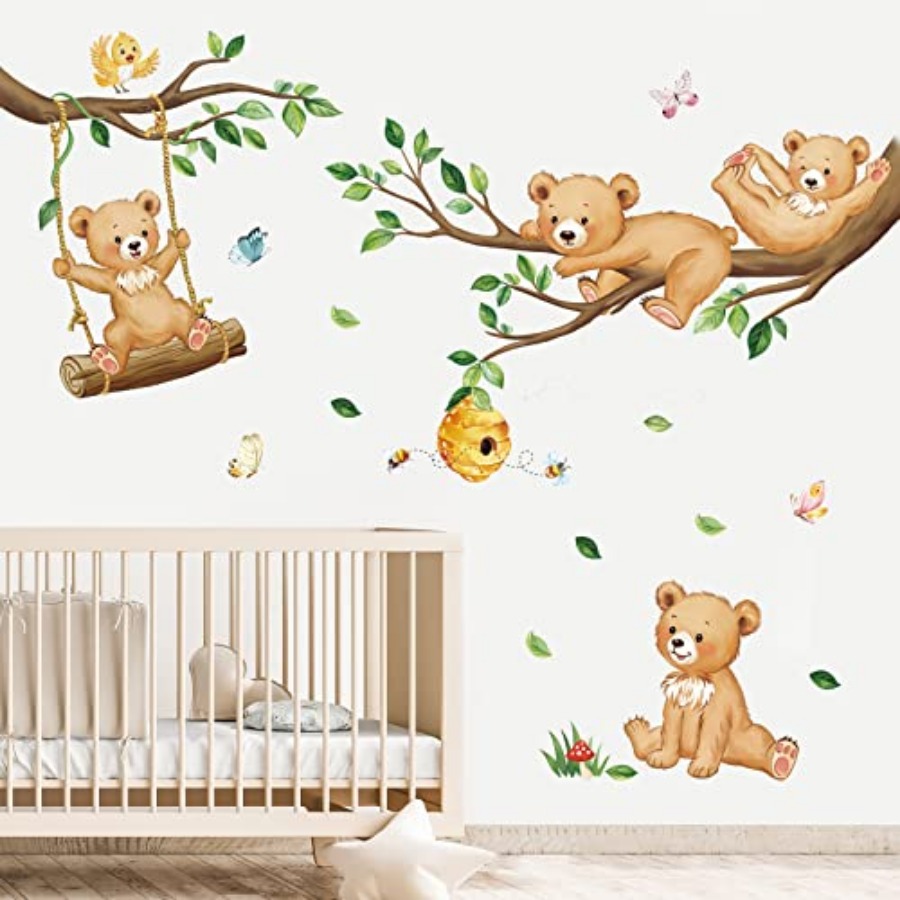 Baby Nursery Tree - Woodland Bear Wall Decals Animal Tree