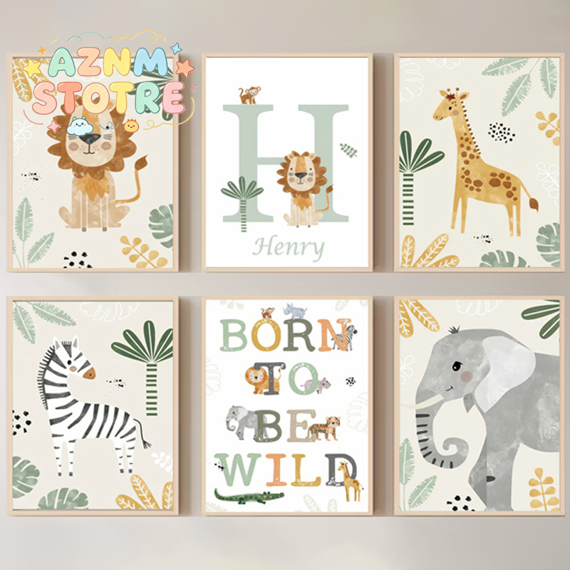 Baby Nursery Jungle Animals - Baby Name Customized Poster Jungle Animals