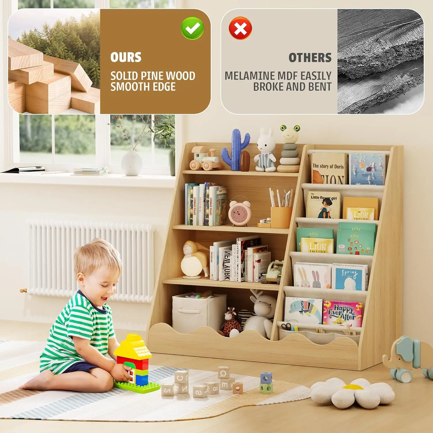 Wooden Kids Bookcase 4 Tier Ba – обзор и цена Baby Nursery Shelves