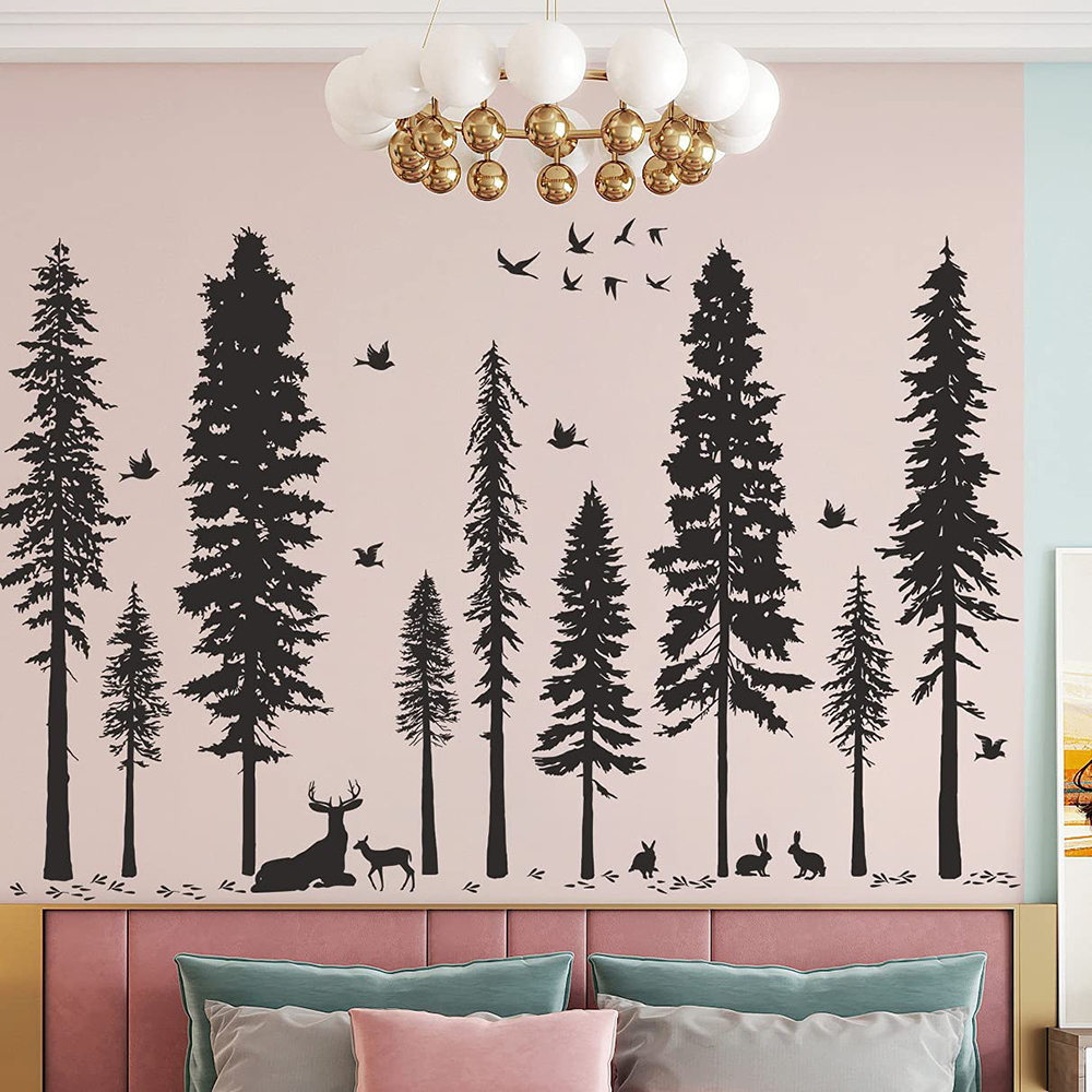 Large Pine Tree Bird Deer Wall – обзор и цена Baby Nursery Tree