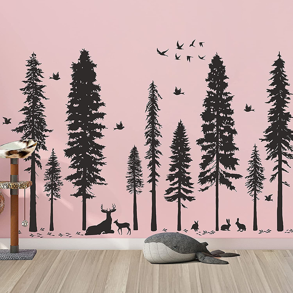 Large Pine Tree Bird Deer Wall – обзор и цена Baby Nursery Tree