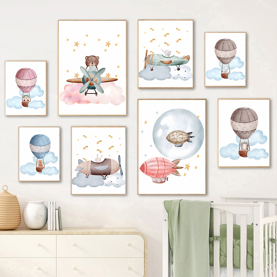 Frameless,Boho Balloon Airplan – обзор и цена Baby Nursery Elephant