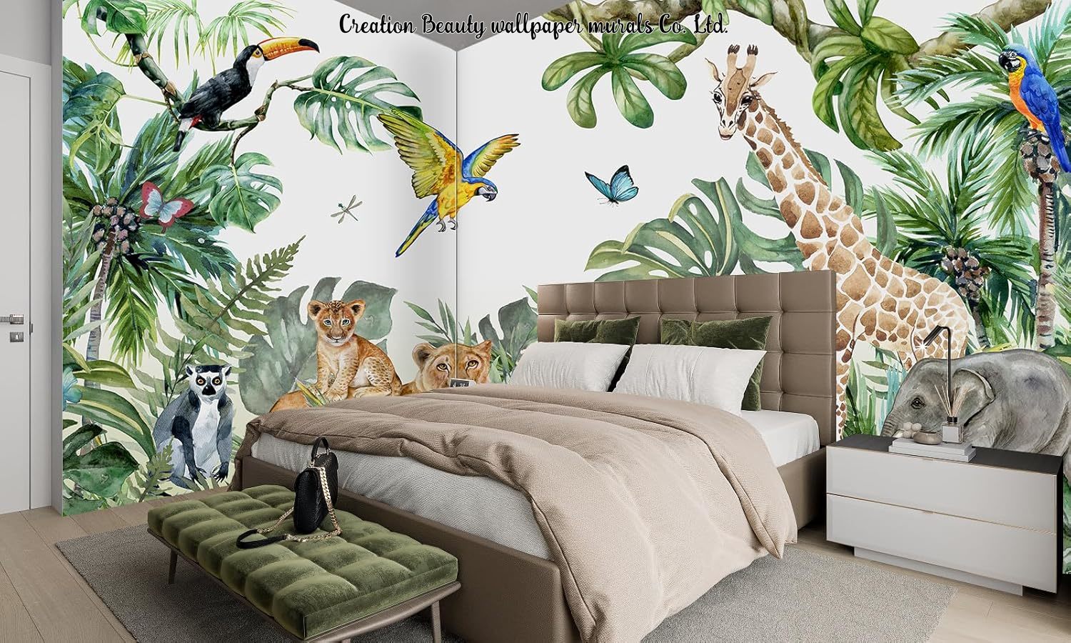 Watercolor Animals Jungle Wall – обзор и цена Baby Nursery Mural Wallpaper