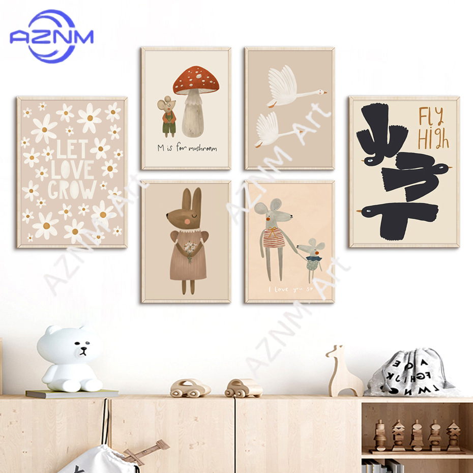 Boho Cartoon Rabbit Mouse Goos – обзор и цена Baby Nursery Art