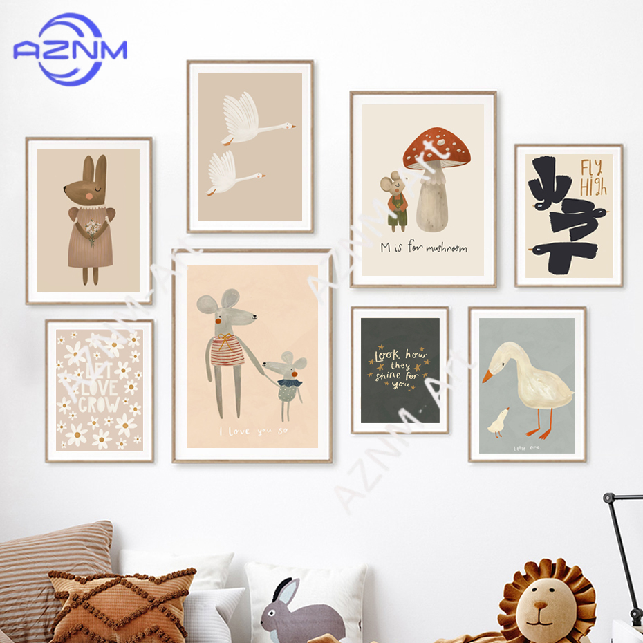 Boho Cartoon Rabbit Mouse Goos – обзор и цена Baby Nursery Art