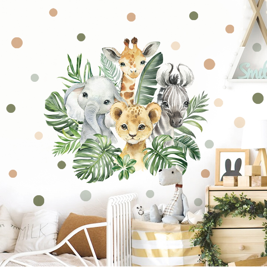 Cartoon Jungle Animals Leaves  – обзор и цена Baby Nursery Jungle Animals