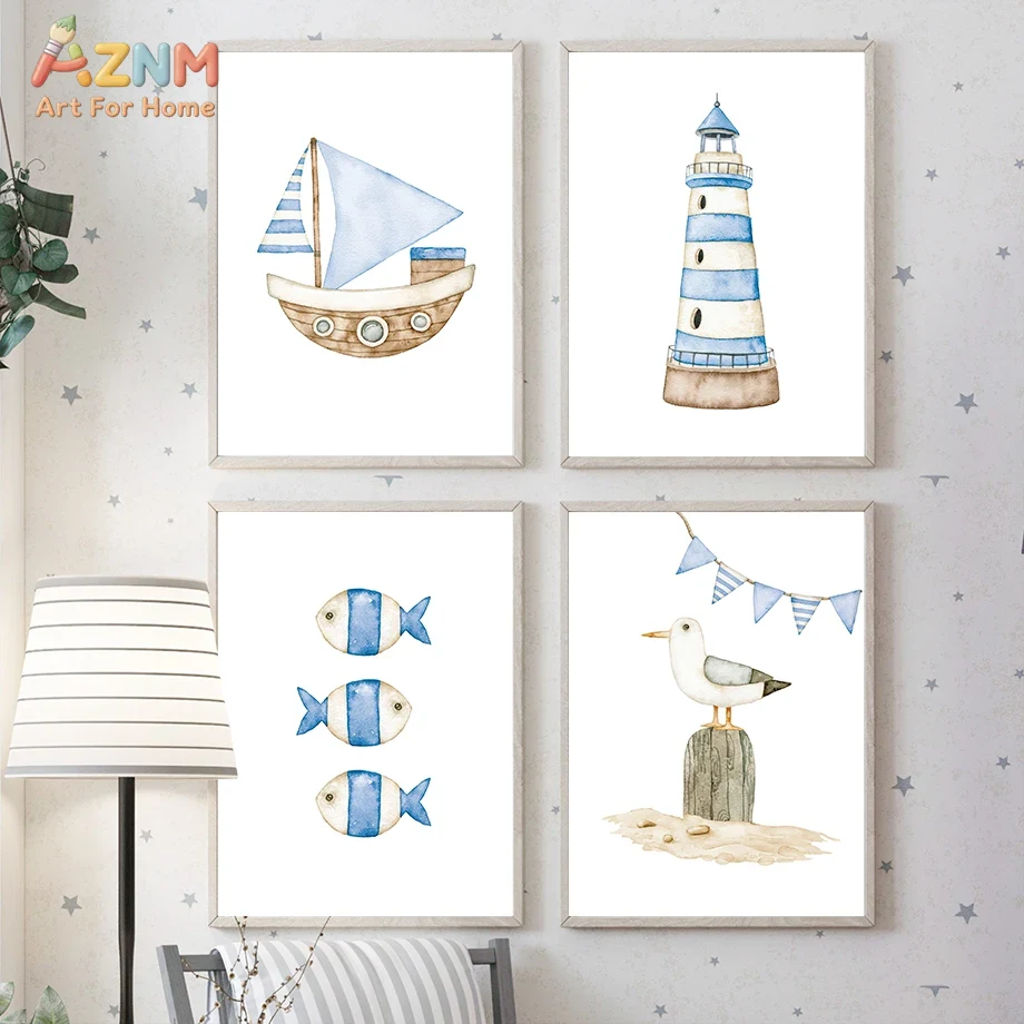 Sailboat Lighthouse Fish Nauti – обзор и цена Baby Nursery Art