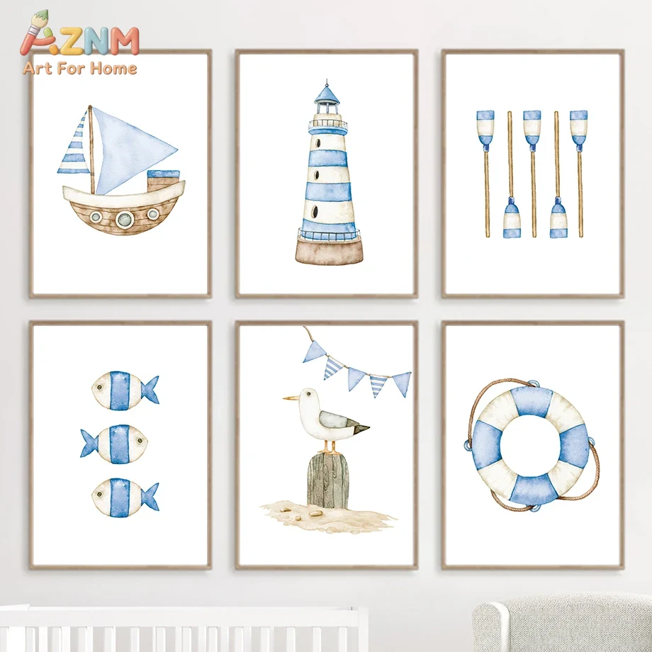 Sailboat Lighthouse Fish Nauti – обзор и цена Baby Nursery Art