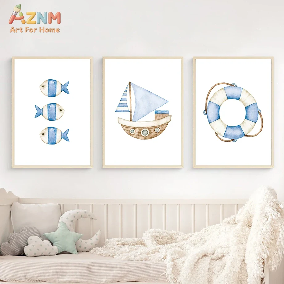 Sailboat Lighthouse Fish Nauti – обзор и цена Baby Nursery Art