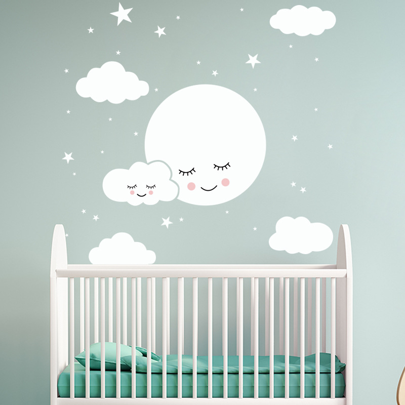 White Cartoon Smiling Cloud St – обзор и цена Baby Nursery Mural Wallpaper