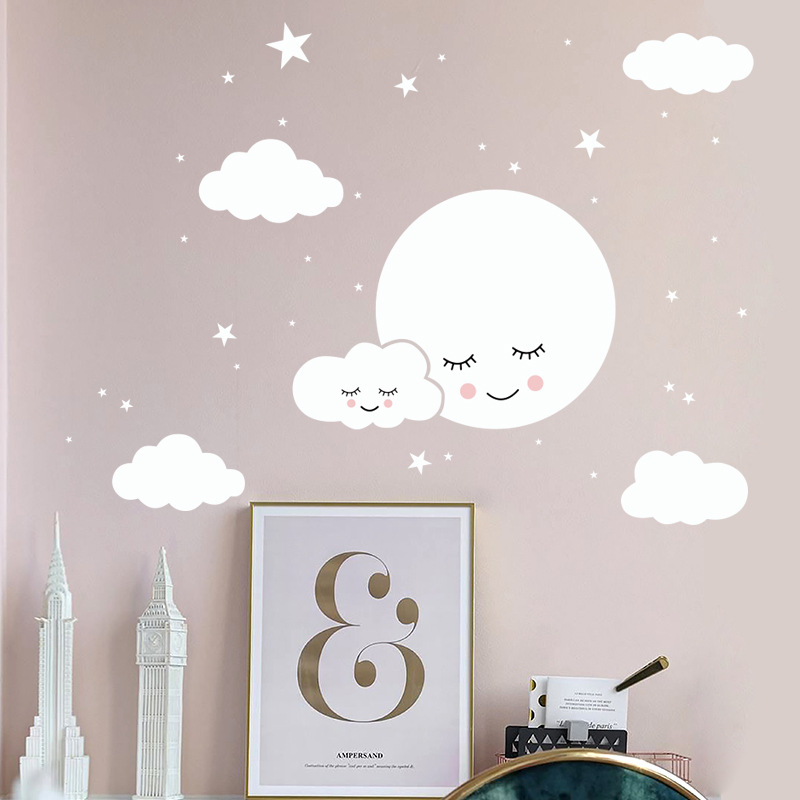 White Cartoon Smiling Cloud St – обзор и цена Baby Nursery Mural Wallpaper