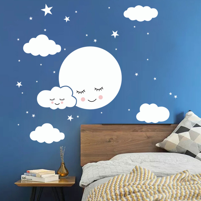 White Cartoon Smiling Cloud St – обзор и цена Baby Nursery Mural Wallpaper