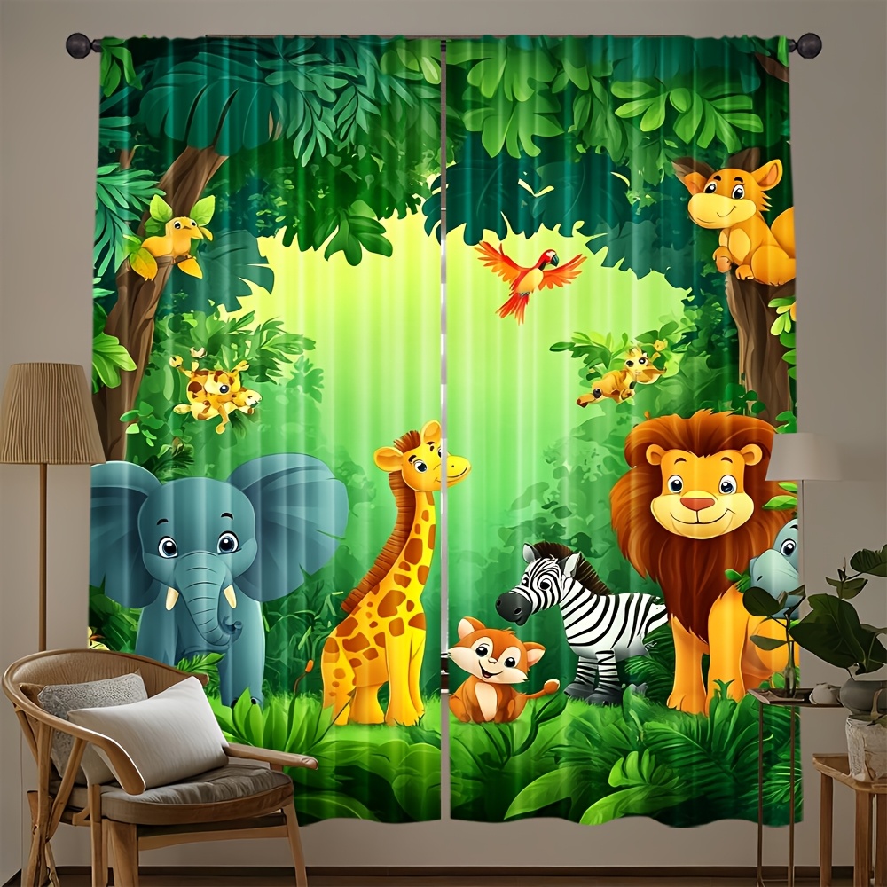 2pcs Cartoon Animal Curtains J – обзор и цена Baby Nursery Jungle Animals