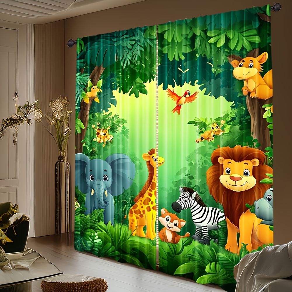 2pcs Cartoon Animal Curtains J – обзор и цена Baby Nursery Jungle Animals
