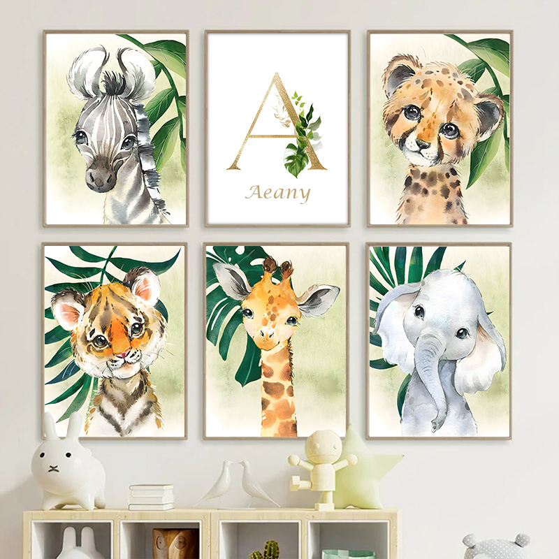 Gold Kids Name Poster Jungle A – обзор и цена Baby Nursery Jungle Animals