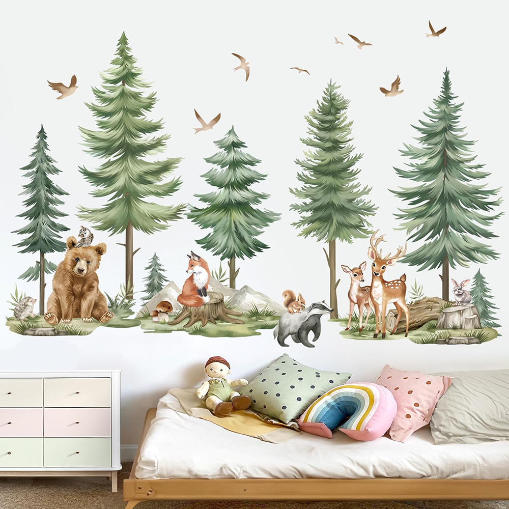Large Mountain PineTree Wall S – обзор и цена Baby Nursery Jungle Animals