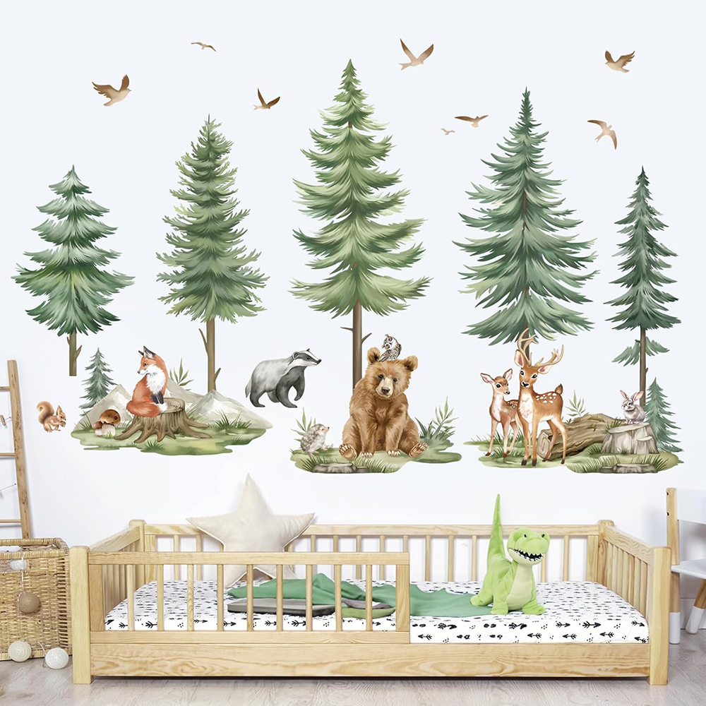 Large Mountain PineTree Wall S – обзор и цена Baby Nursery Jungle Animals