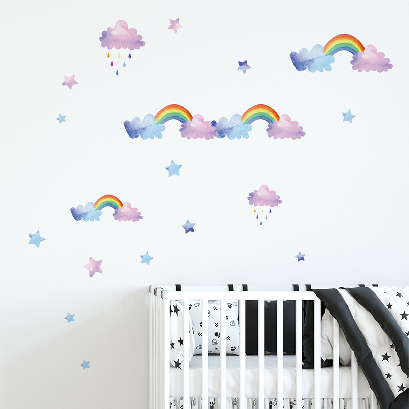 Cartoon Cloud Rainbow Wall Sti – обзор и цена Baby Nursery Mural Wallpaper