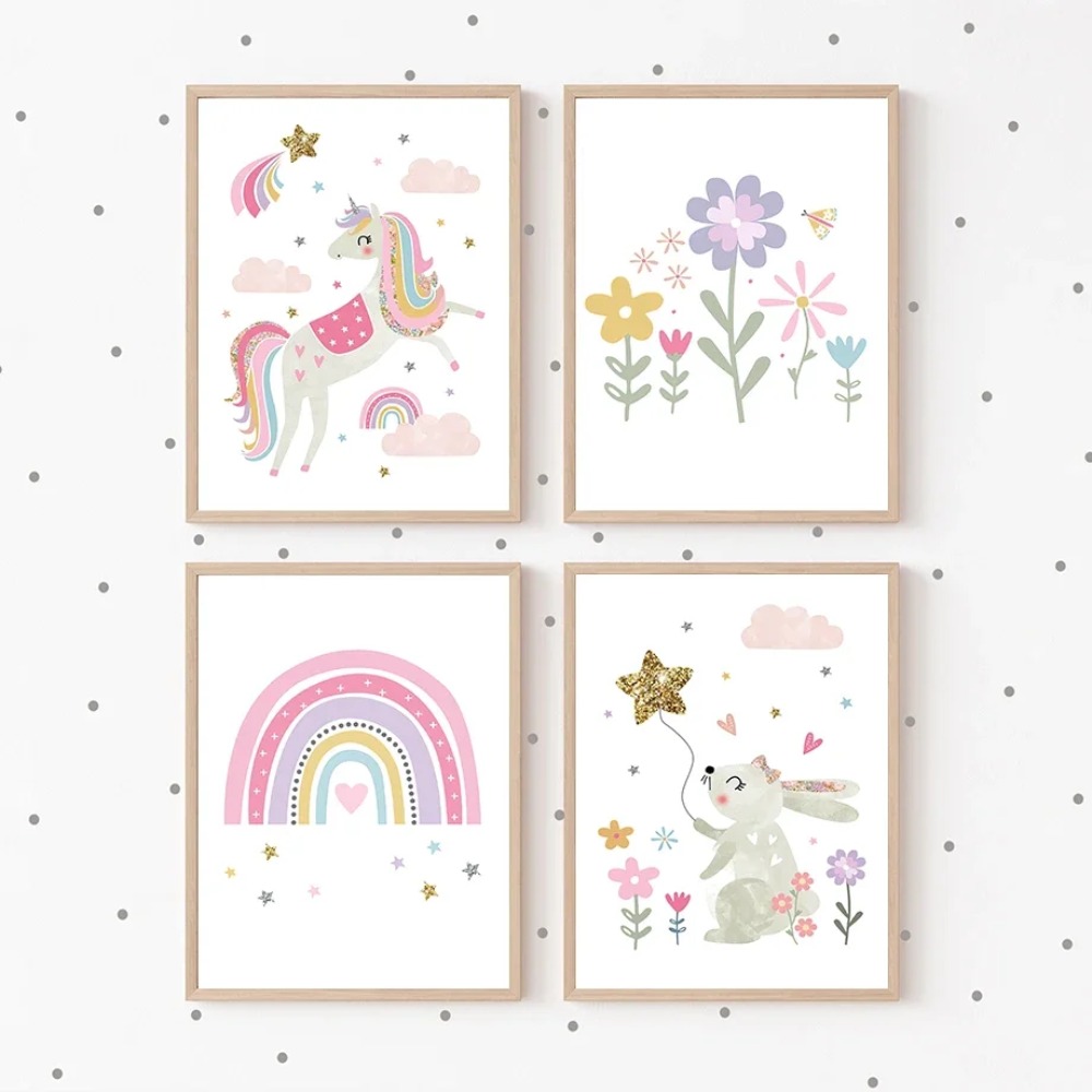 Pink Unicorn Rabbit Rainbow Cl – обзор и цена Baby Nursery Art
