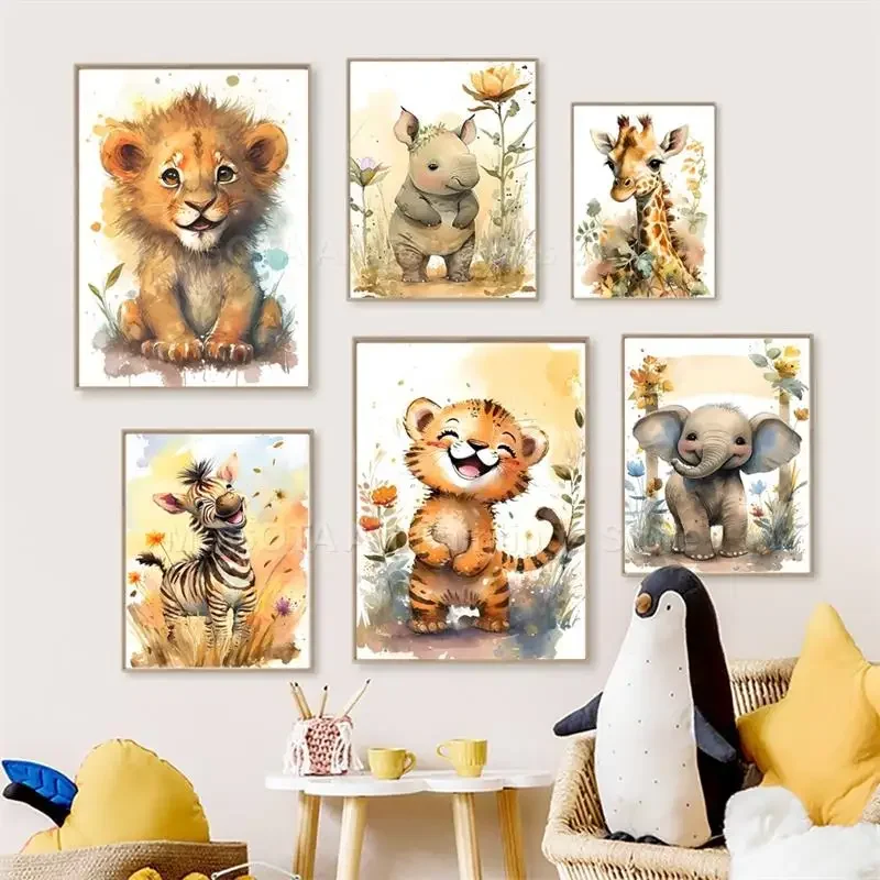 Watercolor Lion Giraffe Tiger  – обзор и цена Baby Nursery Art