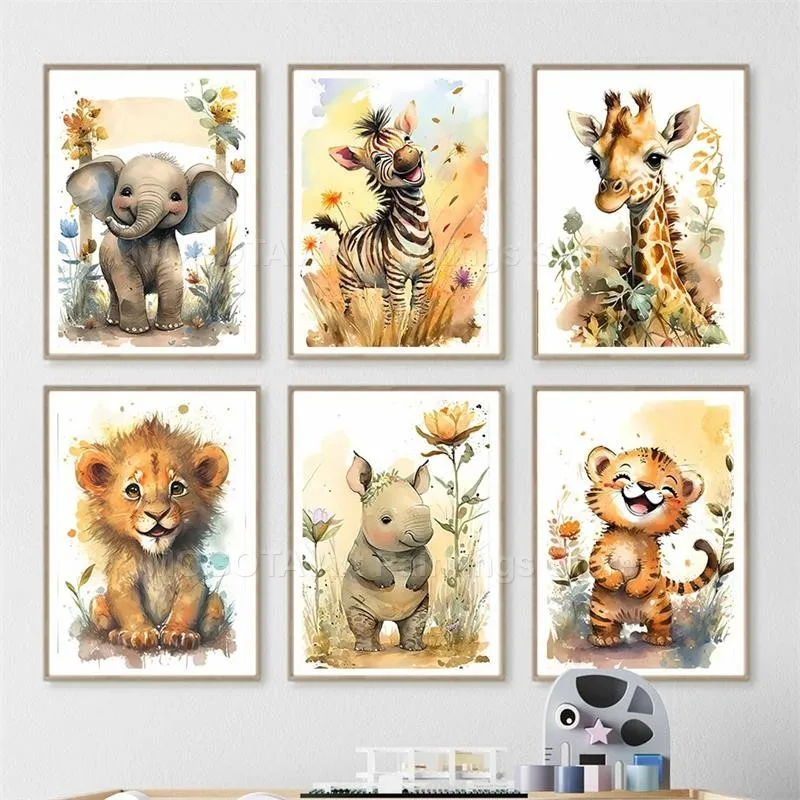 Watercolor Lion Giraffe Tiger  – обзор и цена Baby Nursery Art