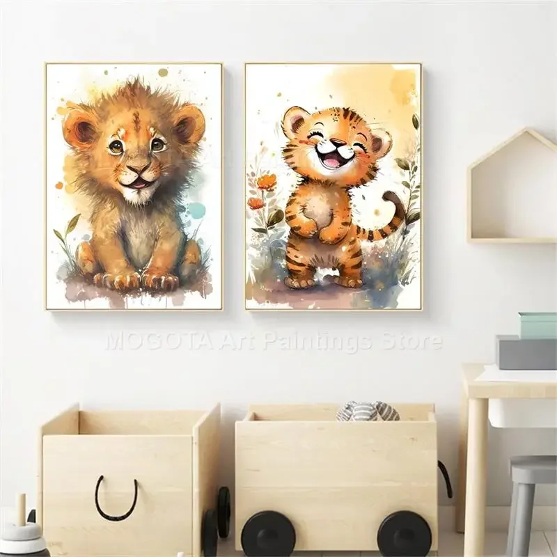 Watercolor Lion Giraffe Tiger  – обзор и цена Baby Nursery Art