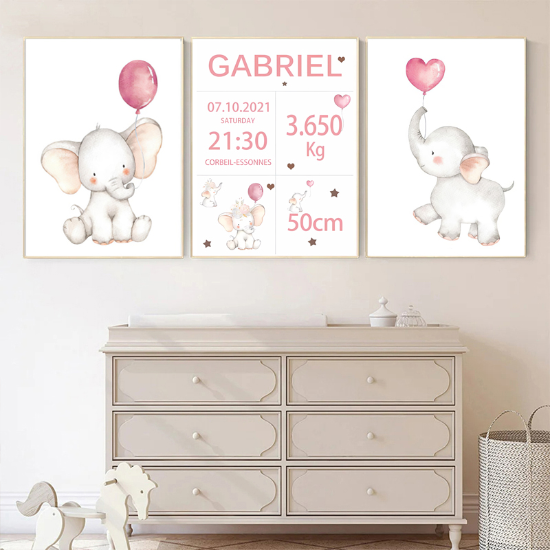 Pink Baby Customized Name Date – обзор и цена Baby Nursery Elephant