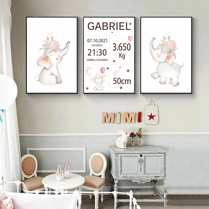 Pink Baby Customized Name Date – обзор и цена Baby Nursery Elephant