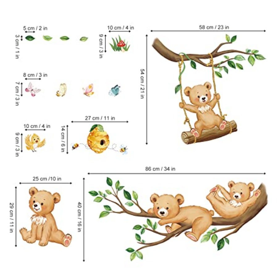 Woodland Bear Wall Decals Anim – обзор и цена Baby Nursery Tree