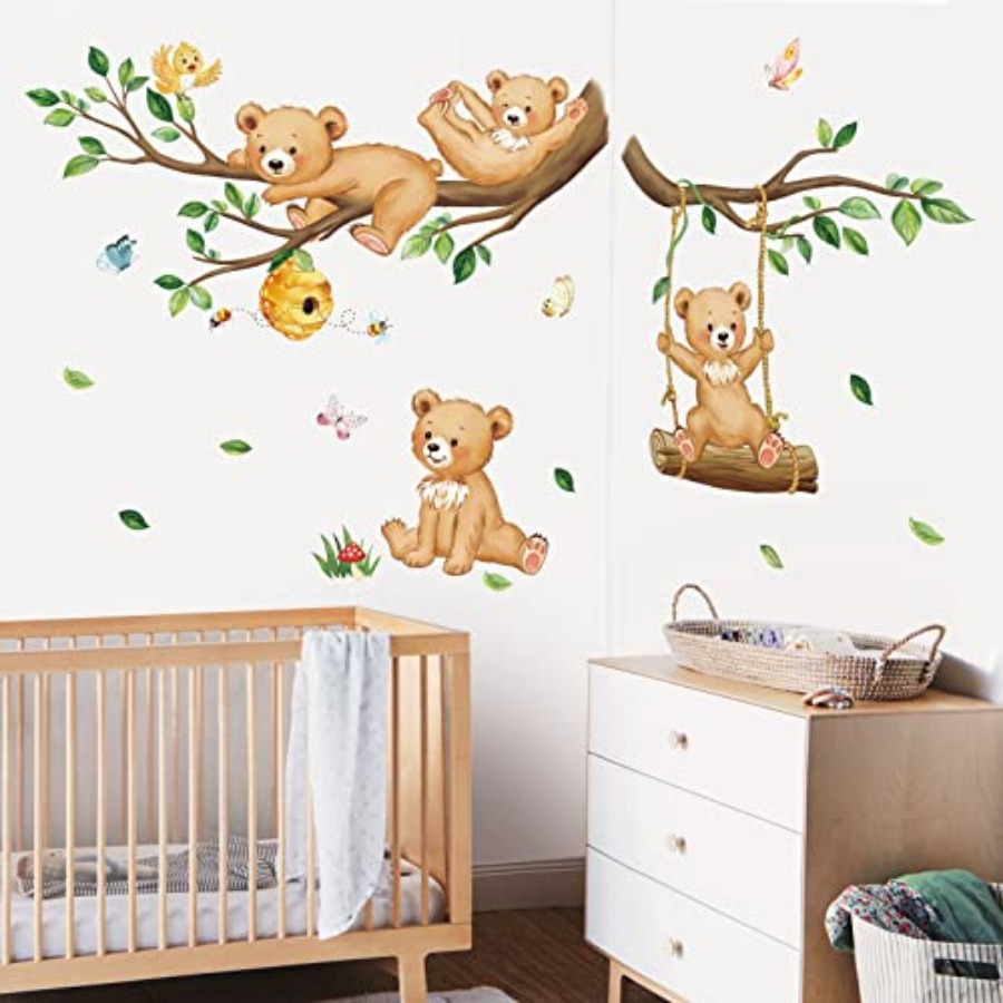 Woodland Bear Wall Decals Anim – обзор и цена Baby Nursery Tree