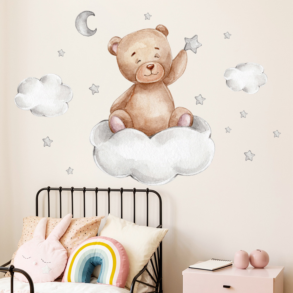 Bear Moon Clouds Stars Wall St – обзор и цена Baby Nursery Mural Wallpaper