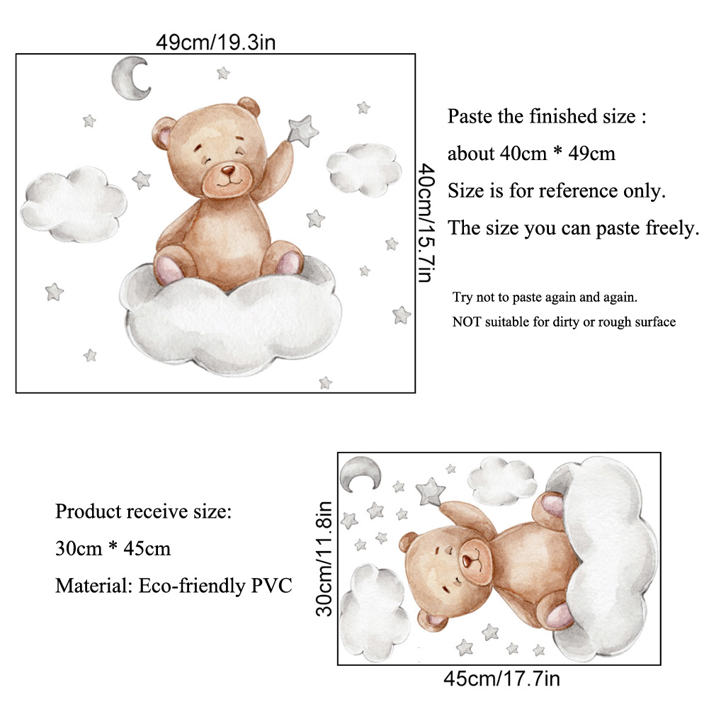 Bear Moon Clouds Stars Wall St – обзор и цена Baby Nursery Mural Wallpaper