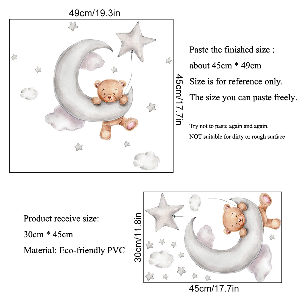 Bear Moon Clouds Stars Wall St – обзор и цена Baby Nursery Mural Wallpaper