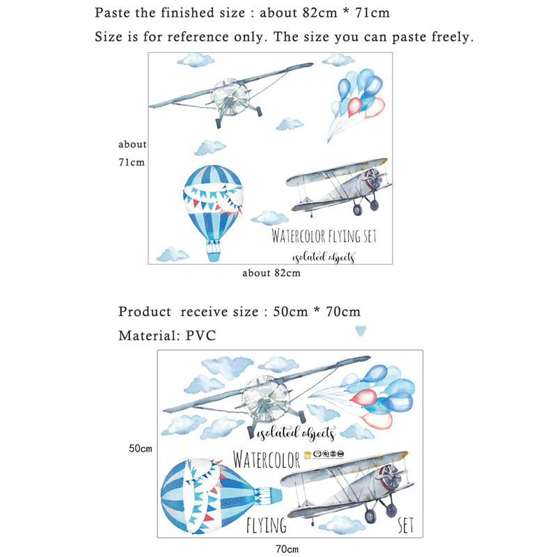Watercolor Airplane Hot Air Ba – обзор и цена Baby Nursery Mural Wallpaper